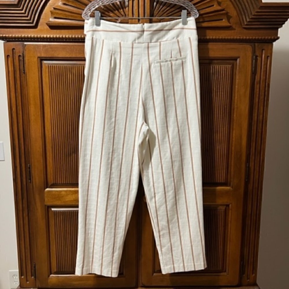 topshop Wilma Stripe Peg Trousers Pants Belted Crop Beige Tan - Picture 4 of 5